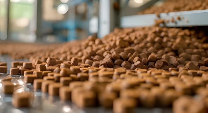Equipment for Manufacturing Dry Pet Food Pellets in the Pet Food Industry. Concept Extruders, Dryers, Grinders, Conveyors, Packaging Machines