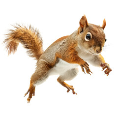 jumping grey brown squirrel isolated on white or transparent background
