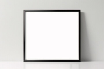 Obraz premium Marco vertical rectangular ligero y delgado colgado en una pared con textura blanca, plano, vista superior, ilustración 3D.