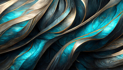 Aqua and gold, luxury background, black silk texture with gold, illustration.	