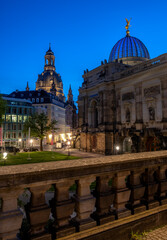 Evening landscape and view of the church and architecture in the city of Dresden. Frauenkirche in...
