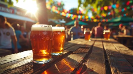Three Glasses of Beer on a Wooden Table