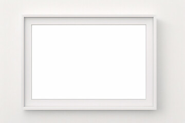 Fototapeta premium Marco vertical rectangular ligero y delgado colgado en una pared con textura blanca, plano, vista superior, ilustración 3D.