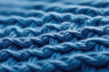 Close up of knitted wool texture in blue color