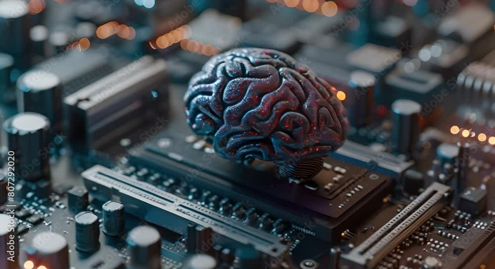 Poster symbolizing advanced ai and machine learning through the digital brain. concept ai evolution, digita