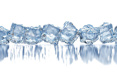 Ice cubes in a row isolated on white or transparent background