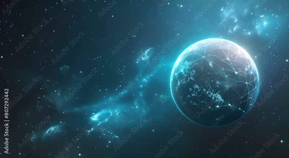 Poster futuristic design concept: integrating global connectivity, blockchain cryptocurrency, and space aes