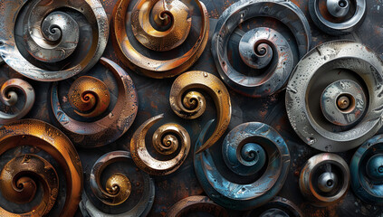 Obraz premium Textural representation of various geometric shapes made of non-ferrous metals,Generated by AI