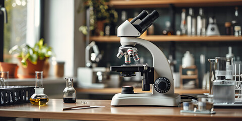 Laboratory Microscope with Test Tube Scientific Research Concept