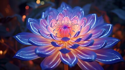 A neon flower, a mesmerizing entity in the tapestry of virtual artistry