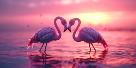 Fototapeta premium A Moment's Embrace: Flamingos in Tranquil Waters