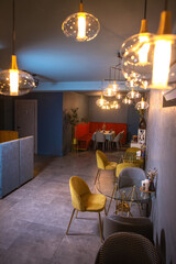 Elegant restaurant interior with dim lighting and stylish furniture