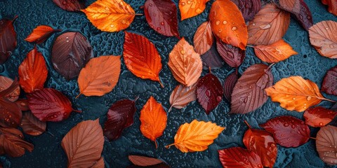 Autumn's Palette: Wet Pavement and Colorful Leaves