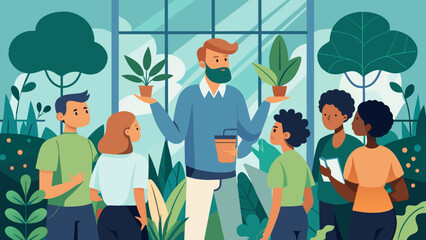 A guided tour by a knowledgeable botanist who shares interesting facts and secrets about the various plant species found in the indoor garden.. Vector illustration