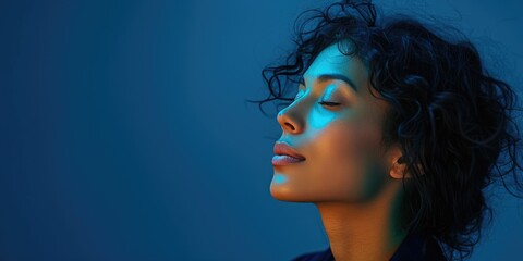 Eyes Closed, Thoughts Open: Latin Woman in Midnight Blue