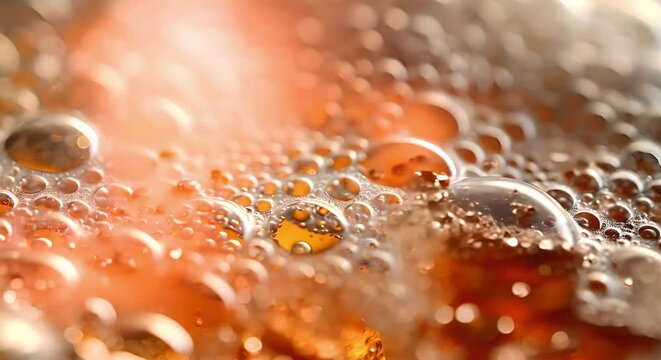 Closeup of bubbles rising in beer from fermentation process mesmerizing macro shot. Concept Macro Photography, Beer Fermentation, Bubbles, Close-up Shot, Mesmerizing Patterns