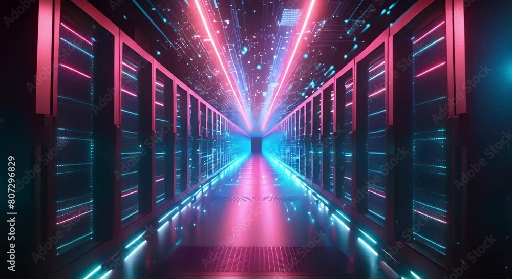 Aufkleber abstract digital background with neon lights representing futuristic technology and data center. con