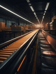 Fototapeta premium Conveyor Belt System for Package Sorting in Industrial Warehouse Facility