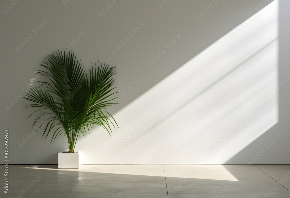 Poster an overlay effect background with shadows on white wall and floor with sunlight from window.