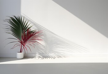 An overlay effect background with shadows on white wall and floor with sunlight from window.
