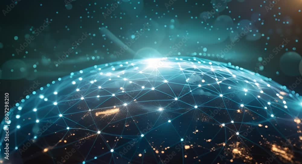 Poster secure global commerce network uses holographic tech for business transactions . concept global comm