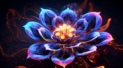 A neon flower, an enchanting creation born of virtual inspiration