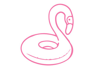 Outline illustration of a flamingo pool float. Simple line art isolated on white background. Summer and leisure concept for design and print. © Diana