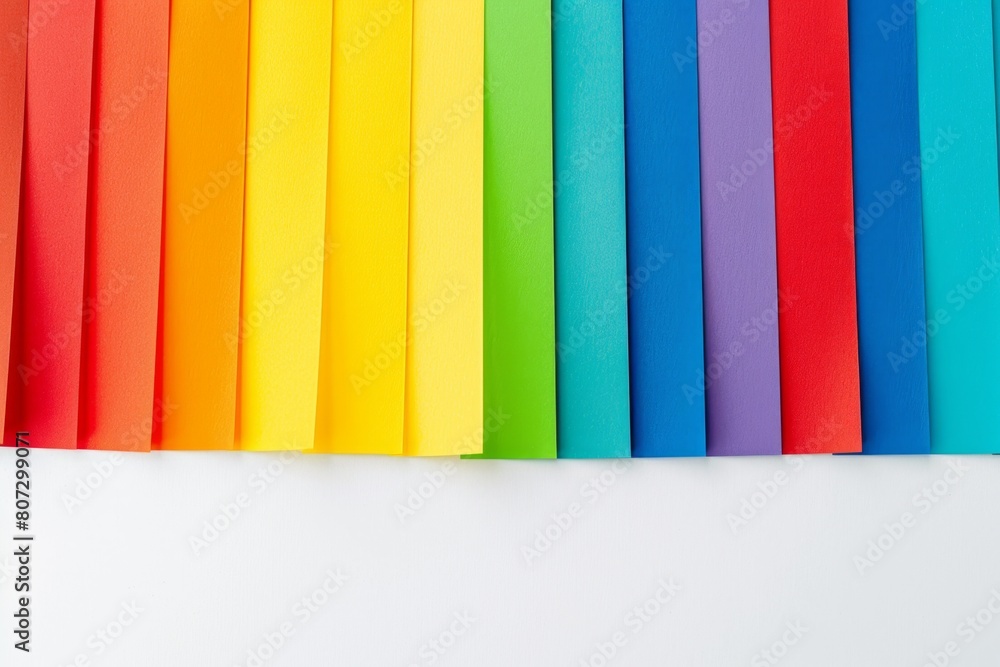 Aufkleber rainbow colored paper on a white background with copy space, in the style of pride flag colors gener