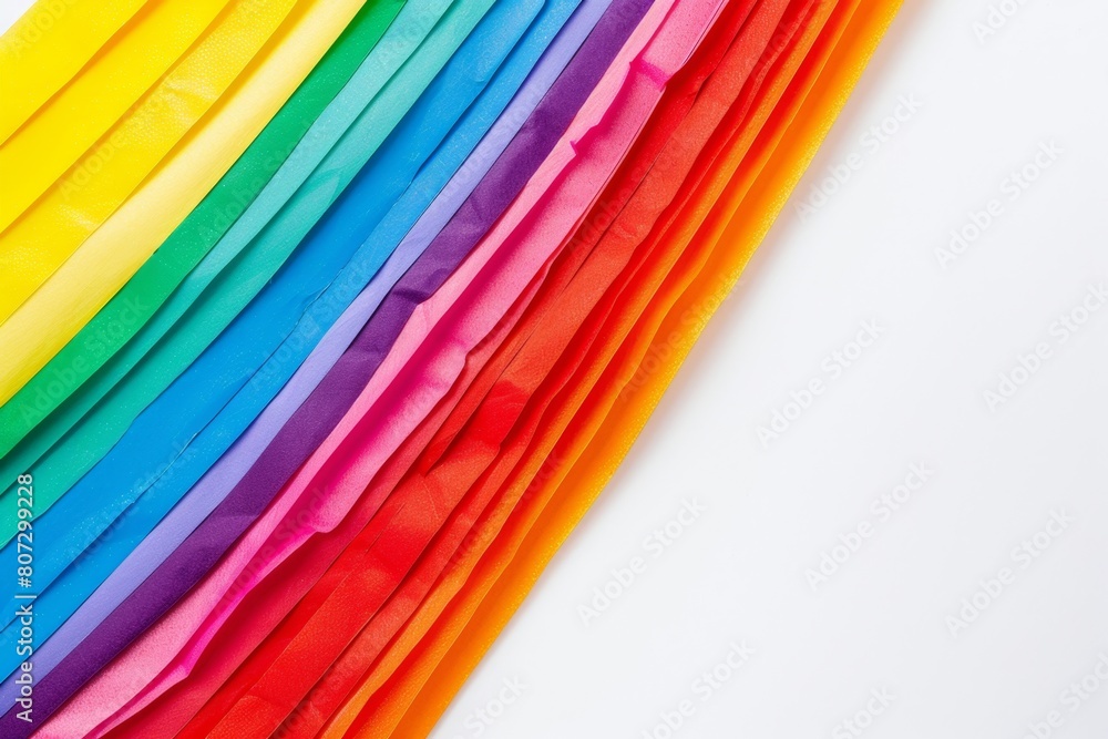 Aufkleber rainbow colored paper on a white background with copy space generative ai