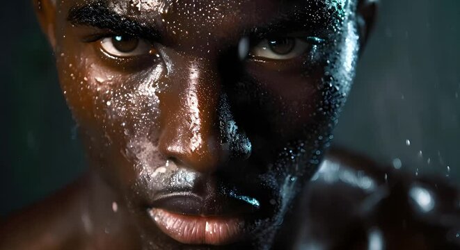 Closeup sports photography of a black male athlete with dramatic lighting . Concept Sports Photography, Closeup Shots, Dramatic Lighting, Black Athlete, Male Portrait