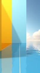 Buy One Get One  3D BOGO graphic with split effect, half in sunny yellow, half in sky blue