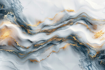 An abstract painting featuring swirls of gold and white colors on a textured background