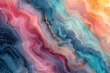Acrylglasbilder Kristalle Detailed view of a colorful pastel marble pattern on wallpaper, showcasing various hues and swirling designs  © reddish