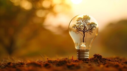 Tree Inside a Light Bulb: A Sustainable Concept. Concept Sustainable Design, Green Living, Eco-Friendly Innovation, Nature-Inspired Decor, Creative Interior Ideas