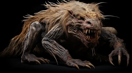 Illustration of a Bunyip on a Black Background