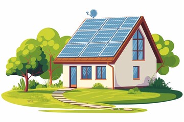 Naklejka premium Modern Eco-Friendly House With Solar Panels