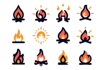 Fire flame, vector icon set. campfire icon