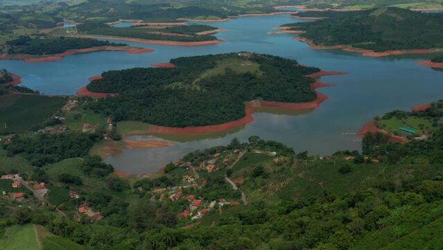 aerial images of Rio Pardo, in the city of Caconde, in Serra da Mantiqueira, Sao Paulo, Brazil
