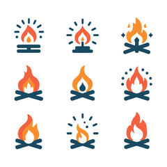 Fire flame, vector icon set. campfire icon