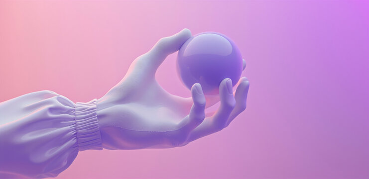 a hand is touching a ball against a gradient background