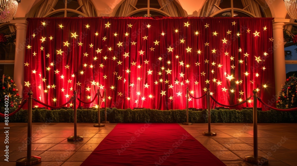 Aufkleber a red curtain with stars on it. the curtain is red and has a star pattern
