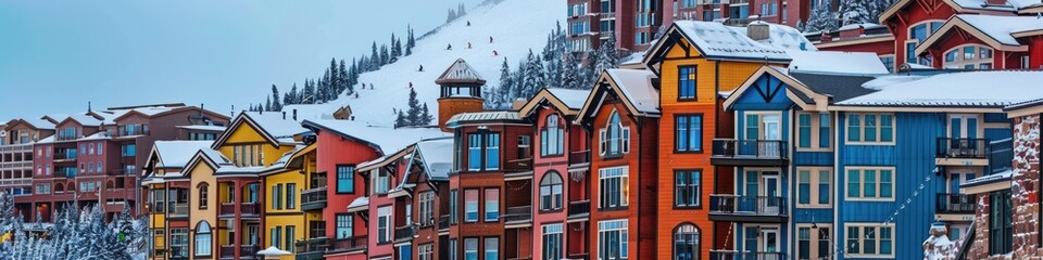 Snowboarding in Steamboat Springs: Exploring the Colorful Old Architecture with Red and Blue Bricks