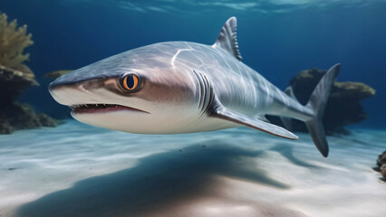 Obraz premium Shark Swimming Scouting And Hunting For Food In Its Natural Habitat Underwater Photography Style 300 PPI High Resolution Image