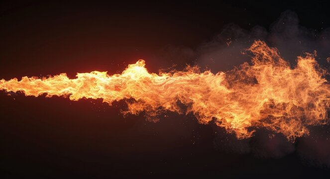 Realistic Flamethrower Animation: Explosive Streams of Black Smoke and Flames on Hot Background -