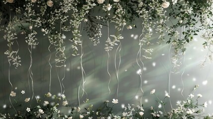 A wall covered in white flowers and vines