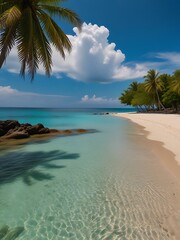 beach with coconut trees, beach and clear sea