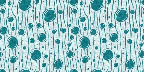 Turquoise water bubbles circle dot seamless texture border pattern. Beachy teal circles in organic droplet background for summer design repeat tile. 