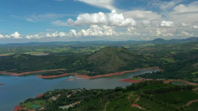 aerial images of Rio Pardo, in the city of Caconde, in Serra da Mantiqueira, Sao Paulo, Brazil