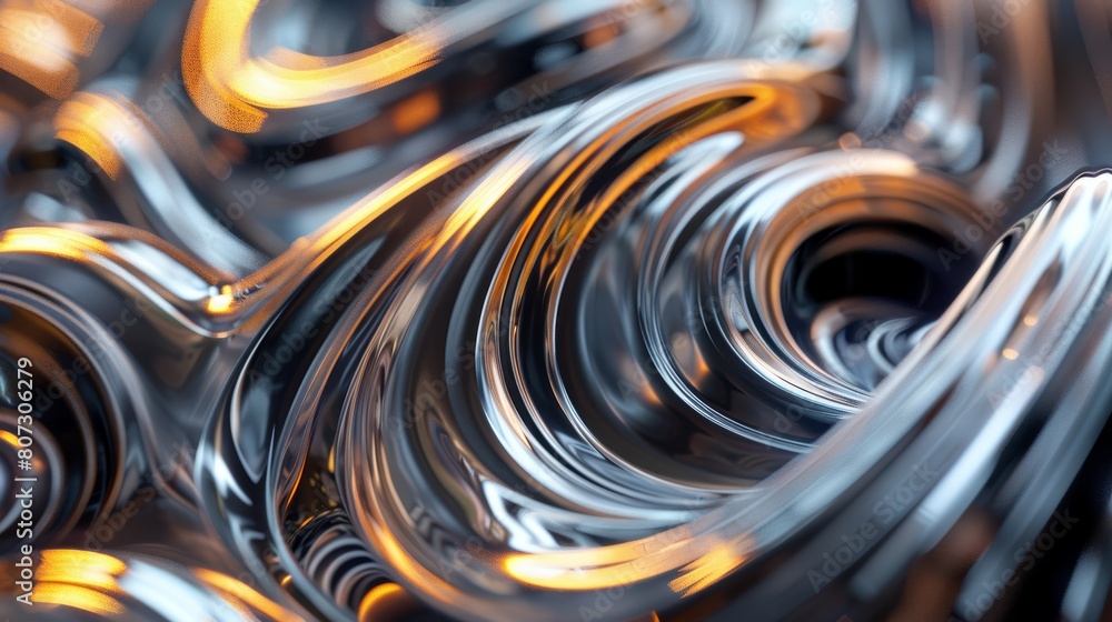 Poster close-up, high-resolution image capturing the intricate play of light on metallic swirls, highlighti