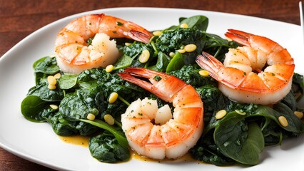 Baked shrimp with spinach.